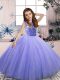 High Quality Lavender Ball Gowns Scoop Sleeveless Tulle Floor Length Lace Up Beading Little Girl Pageant Dress