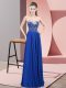 Blue Empire Beading Prom Gown Zipper Chiffon Sleeveless Floor Length