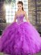 Elegant Lavender Sweetheart Neckline Beading and Ruffles Quinceanera Dresses Sleeveless Lace Up