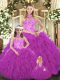 Fuchsia Sleeveless Tulle Lace Up Quinceanera Dresses for Military Ball and Sweet 16 and Quinceanera