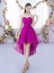 Super Fuchsia Tulle Lace Up Sweetheart Sleeveless High Low Bridesmaid Gown Lace