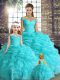 Vintage Aqua Blue Sleeveless Organza Lace Up Sweet 16 Dresses for Military Ball and Sweet 16 and Quinceanera