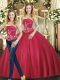 Red Tulle Lace Up Strapless Sleeveless Floor Length 15th Birthday Dress Beading