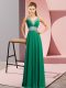 V-neck Sleeveless Evening Dress Floor Length Beading Dark Green Chiffon