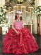 Sweet Organza Halter Top Sleeveless Lace Up Beading and Ruffles Kids Pageant Dress in Red