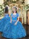 Floor Length Ball Gowns Sleeveless Baby Blue Kids Pageant Dress Lace Up