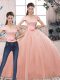 Great Off The Shoulder Short Sleeves Tulle Quinceanera Dress Lace and Hand Made Flower Lace Up