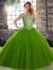 Cheap Olive Green Sleeveless Tulle Lace Up Sweet 16 Quinceanera Dress for Military Ball and Sweet 16 and Quinceanera