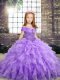 Perfect Sleeveless Lace Up Floor Length Beading and Ruffles Little Girls Pageant Dress