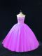 Sleeveless Tulle Floor Length Lace Up Vestidos de Quinceanera in Purple with Beading