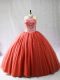 Red Lace Up Quinceanera Dresses Beading Sleeveless Brush Train