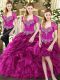 Vintage Fuchsia Organza Lace Up Quinceanera Dresses Sleeveless Floor Length Beading and Ruffles and Pick Ups