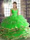 Fitting Floor Length Green Quinceanera Gown Tulle Sleeveless Beading and Ruffled Layers