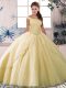 Designer Lace Up Sweet 16 Quinceanera Dress Yellow for Military Ball and Sweet 16 and Quinceanera with Beading Brush Train
