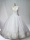 Top Selling White Organza Lace Up Scoop Sleeveless Floor Length Quince Ball Gowns Beading and Appliques