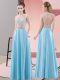 Baby Blue Empire Satin Scoop Sleeveless Beading Floor Length Backless Prom Evening Gown