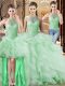 Lovely Three Pieces Sleeveless Apple Green Ball Gown Prom Dress Brush Train Lace Up