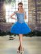 Trendy Tulle Off The Shoulder Sleeveless Lace Up Beading and Pick Ups Hoco Dress in Blue