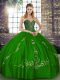 Hot Selling Sleeveless Tulle Floor Length Lace Up Quinceanera Dresses in Green with Beading and Embroidery