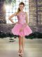 Sweet Rose Pink Hoco Dress Prom and Party with Beading Scoop Sleeveless Lace Up