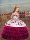 Straps Sleeveless Pageant Gowns For Girls Floor Length Embroidery and Ruffles Fuchsia Organza