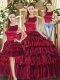 Exceptional Wine Red Scoop Lace Up Ruffled Layers Quinceanera Gown Sleeveless
