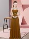 Brown Empire Scoop Sleeveless Chiffon Floor Length Backless Beading and Ruching Dress for Prom