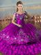 Adorable Purple Lace Up Off The Shoulder Embroidery and Ruffled Layers 15 Quinceanera Dress Satin and Organza Sleeveless