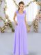Free and Easy Lavender Empire Chiffon Straps Sleeveless Hand Made Flower Floor Length Lace Up Quinceanera Court Dresses