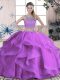 Customized Purple Two Pieces Tulle Scoop Sleeveless Beading and Lace and Ruffles Floor Length Lace Up Quinceanera Gowns
