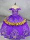 Embroidery Quinceanera Dresses Purple Lace Up Sleeveless