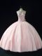 Pink Sleeveless Floor Length Beading Lace Up Sweet 16 Quinceanera Dress