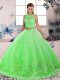 Tulle Scalloped Sleeveless Sweep Train Backless Lace Quinceanera Gowns in Green