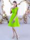 Yellow Green Lace Up Wedding Guest Dresses Lace Cap Sleeves Mini Length
