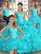 Spectacular Off The Shoulder Sleeveless Lace Up Sweet 16 Quinceanera Dress Aqua Blue Organza