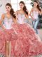Trendy Watermelon Red Sleeveless Organza Clasp Handle 15 Quinceanera Dress for Military Ball and Sweet 16 and Quinceanera