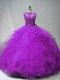 Latest Purple Sleeveless Brush Train Beading and Ruffles 15th Birthday Dress
