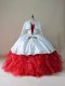 White And Red Ball Gown Prom Dress Sweet 16 and Quinceanera with Embroidery and Ruffles Sweetheart Sleeveless Lace Up