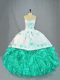 Floor Length Turquoise 15th Birthday Dress Organza Sleeveless Embroidery and Ruffles