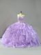 Lavender Sleeveless Organza Brush Train Lace Up 15 Quinceanera Dress for Sweet 16 and Quinceanera