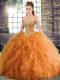 Trendy Orange Sweetheart Neckline Beading and Ruffles Quinceanera Dresses Sleeveless Lace Up