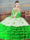 Green Lace Up Quince Ball Gowns Beading and Ruffled Layers Sleeveless Floor Length