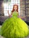 Super Yellow Green High-neck Lace Up Beading and Ruffles Pageant Gowns Sleeveless