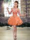 Elegant Orange Ball Gowns Beading and Ruffles Club Wear Lace Up Tulle Sleeveless High Low