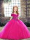 Latest Fuchsia Ball Gowns Tulle Straps Sleeveless Beading Lace Up Pageant Gowns For Girls Brush Train