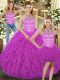 Fuchsia Lace Up Halter Top Beading and Ruffles 15 Quinceanera Dress Tulle Sleeveless