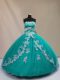 Turquoise Tulle Lace Up Strapless Sleeveless Floor Length Quinceanera Gown Appliques