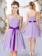 Mini Length Empire Sleeveless Lavender Bridesmaids Dress Lace Up