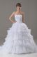 Dynamic White Lace Up Strapless Lace and Ruffled Layers Wedding Gowns Organza Sleeveless Brush Train