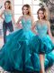 Aqua Blue Scoop Neckline Beading and Ruffles 15th Birthday Dress Sleeveless Lace Up